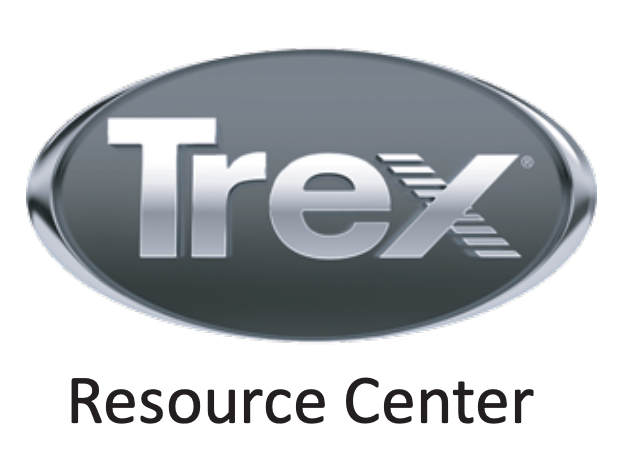 Trex Resource Center logo: gray oval with silver Trex text and the words