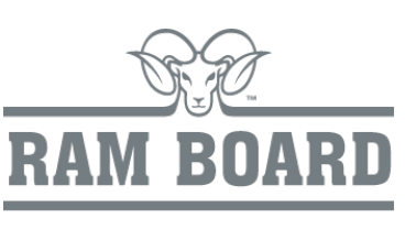 Ram Board logo: ram head above gray text