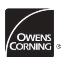 Owens Corning logo: black square with white curved line, text