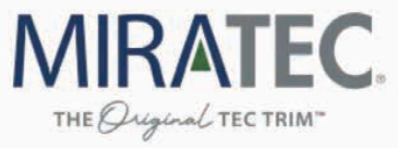 Miratec logo: Blue and gray text, green triangle in