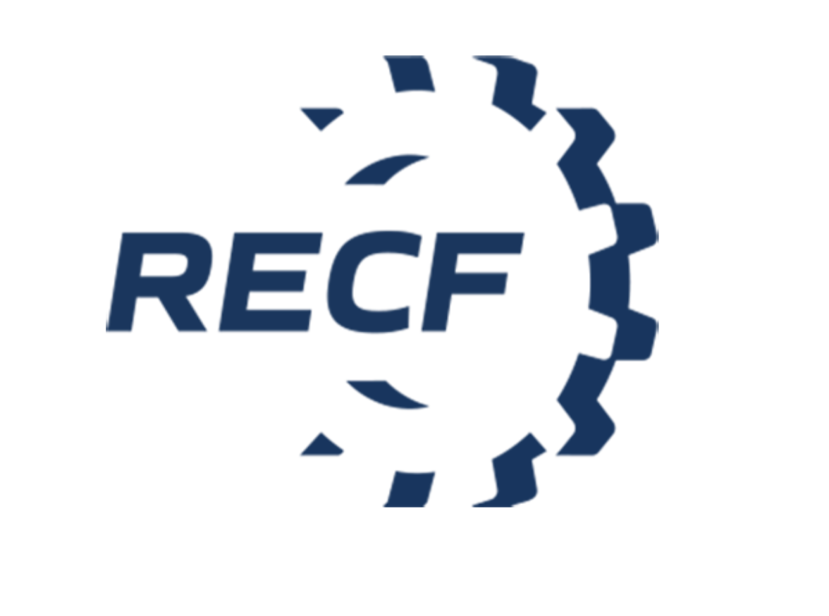RECF logo in blue with a gear-shaped design on a white background