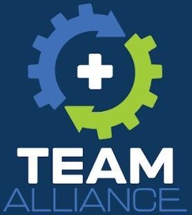 Blue and green gear logo with white plus sign above the words “TEAM ALLIANCE”