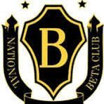 Black and gold National Beta Club emblem with a large letter B centered on a shield.