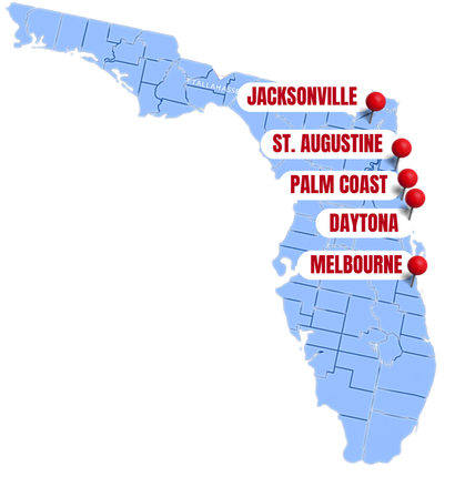 Map of Florida highlighting coastal cities