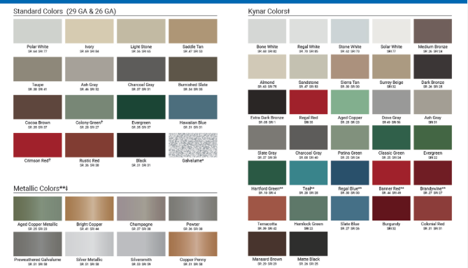 A color chart shows a variety of different colors