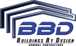 BBD Buildings By Design logo with blue roof lines and bold blue lettering