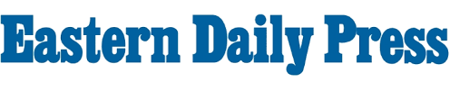 The logo for the eastern daily press is blue and white