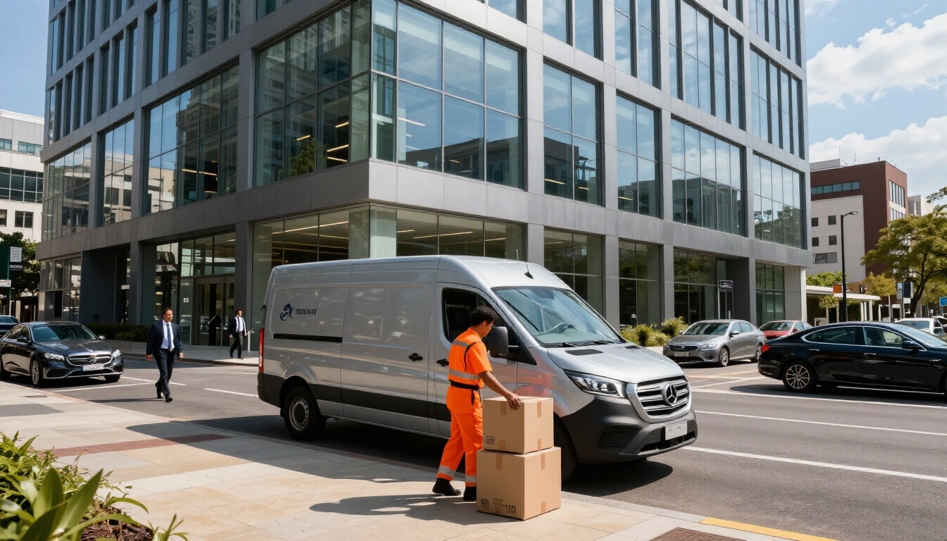 Same-day delivery van in the city