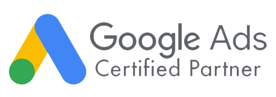 Google Ads Certified Partner logo with blue, yellow, and green elements and gray text.