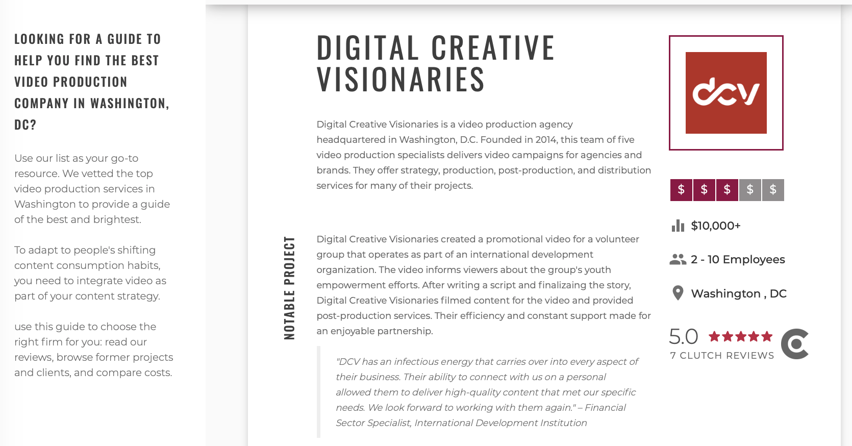 A brochure for a company called digital creative visionaries