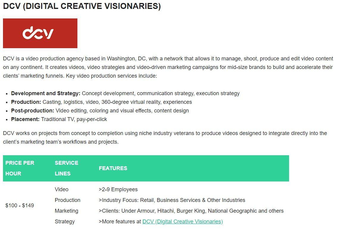 A page that says dcv digital creative visionaries on it