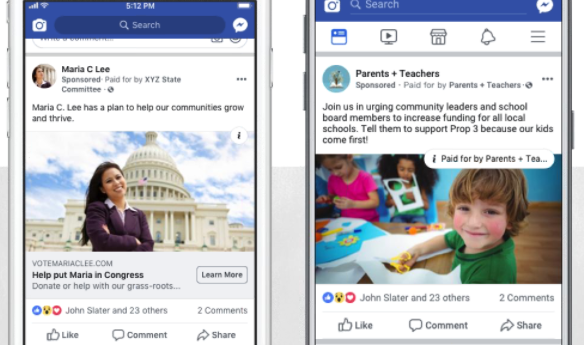 Two cell phones displaying a facebook ad for parents teachers
