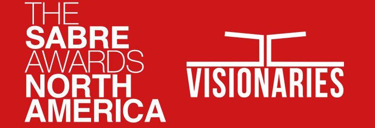 The sabre awards north america visionaries logo on a red background
