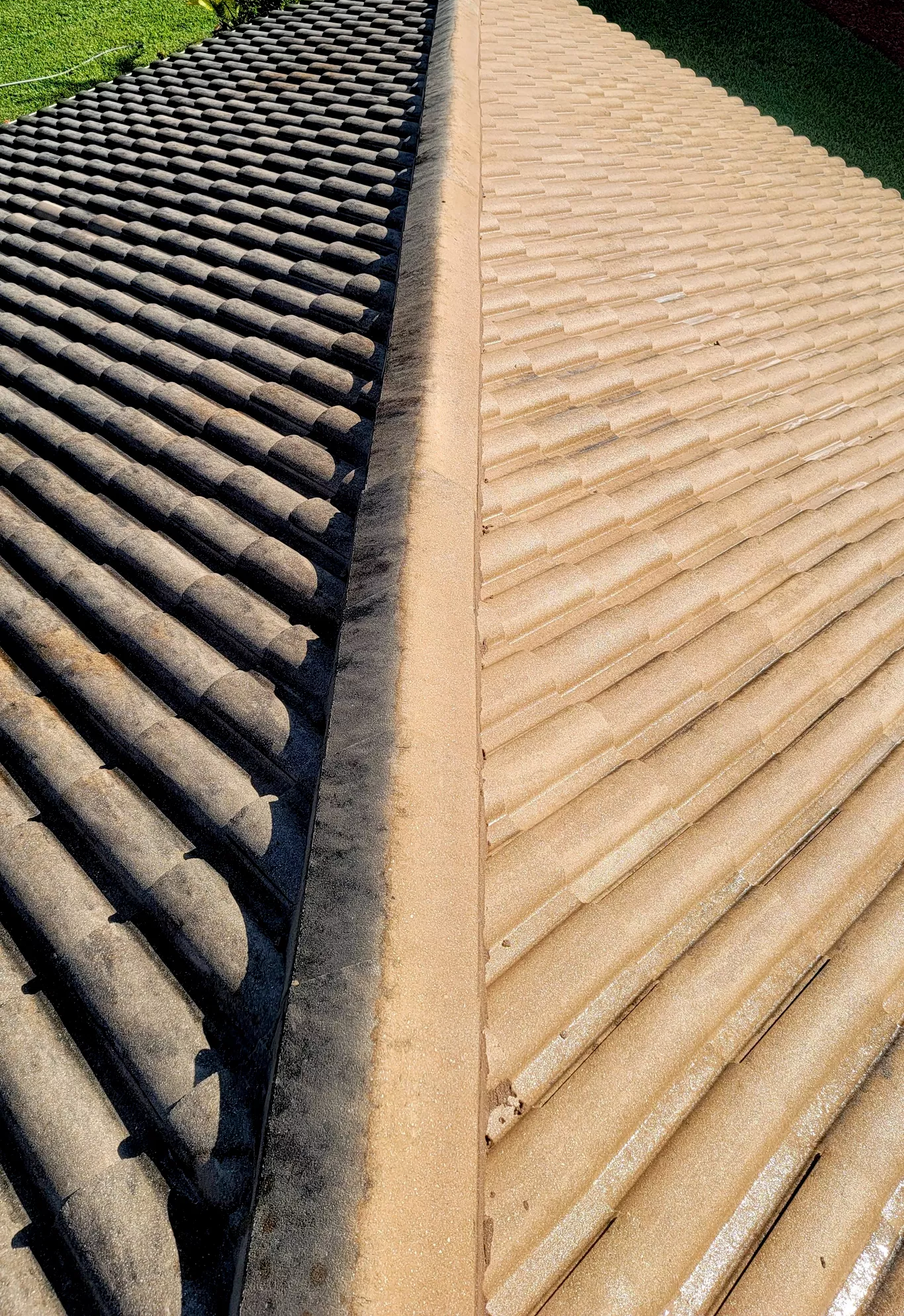 Roof Cleaning A before and after picture of a roof being cleaned