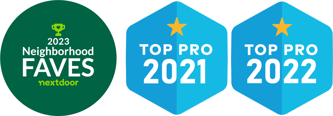 A green and blue badge that says neighborhood faves nextdoor