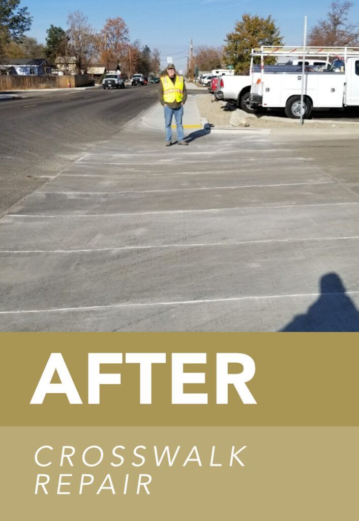 Waypoint Concrete resurfaced a cracked concrete crosswalk with a clean, even finish in Meridian, Idaho.