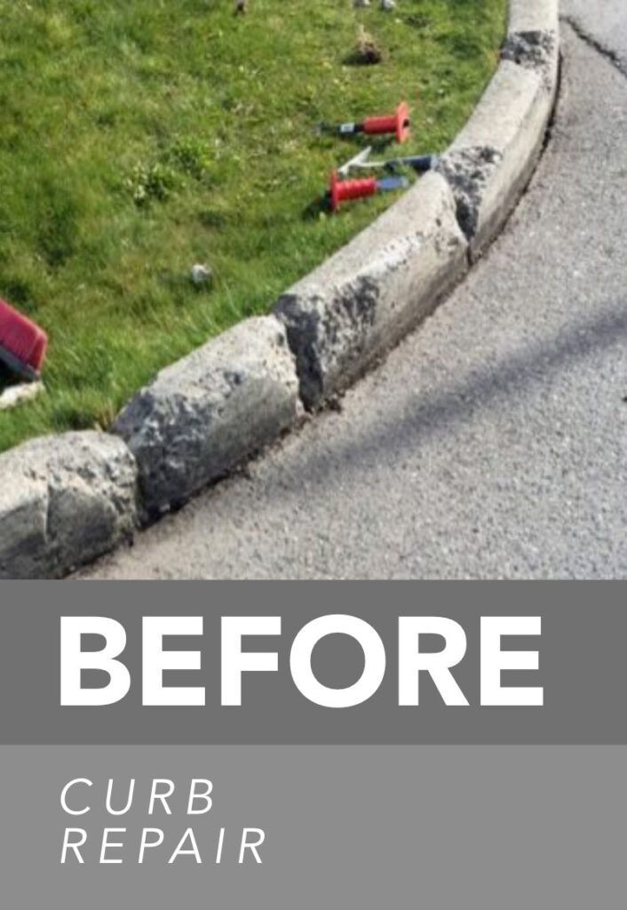Waypoint Concrete photographed a broken concrete curb prior to its full repair and restoration in Nampa, Idaho.