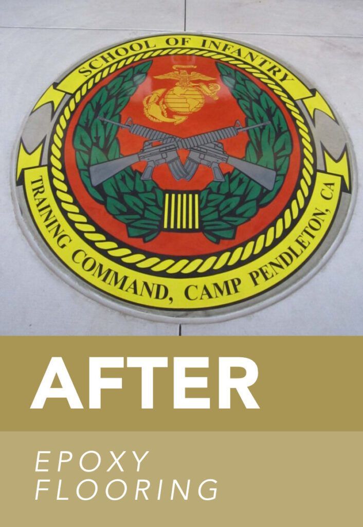 Waypoint Concrete completed a custom epoxy floor installation featuring a colorful insignia in Boise, Idaho.