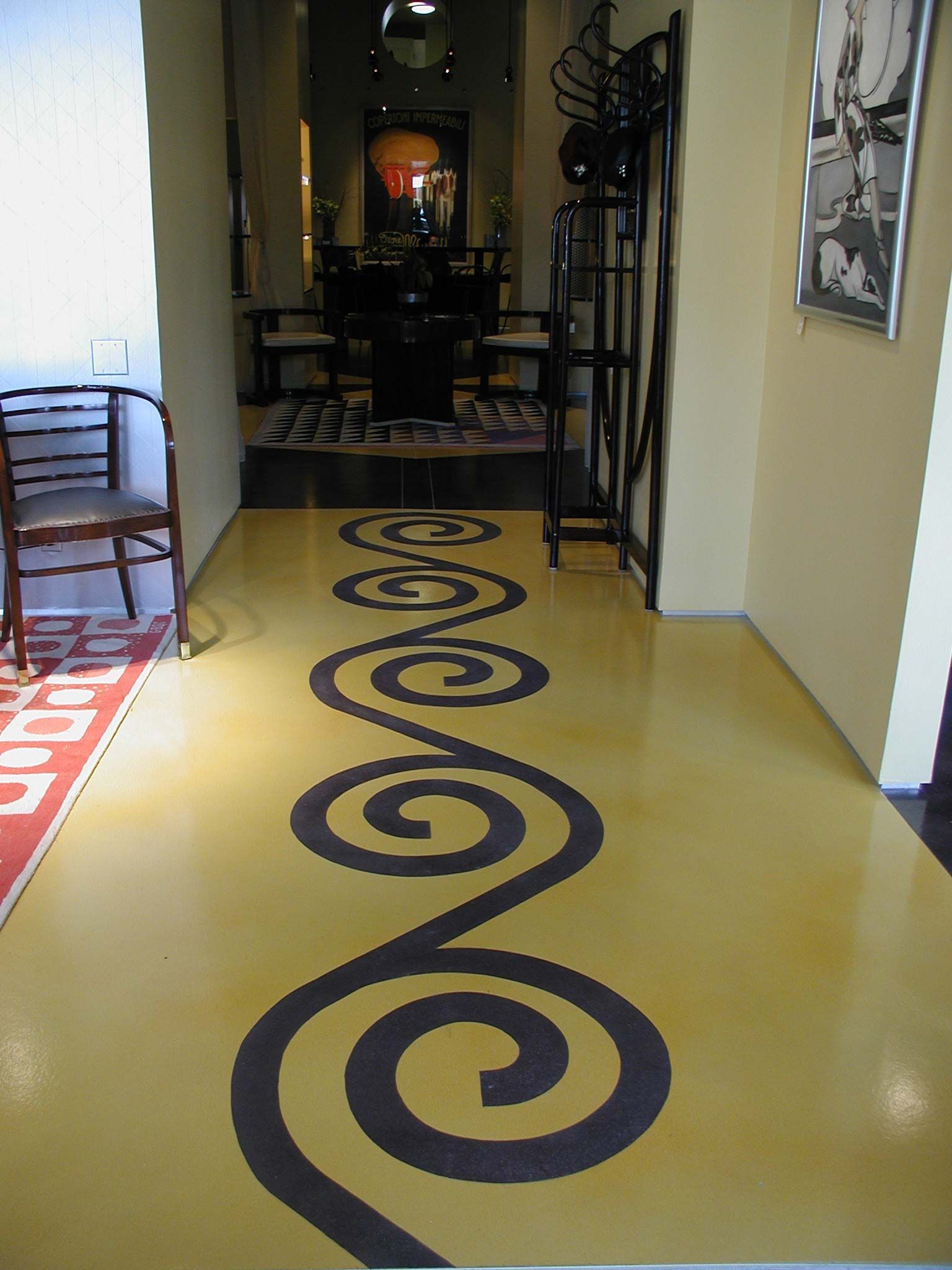 Waypoint Concrete completed a decorative concrete floor with spiral accents for a boutique in New Plymouth, Idaho.