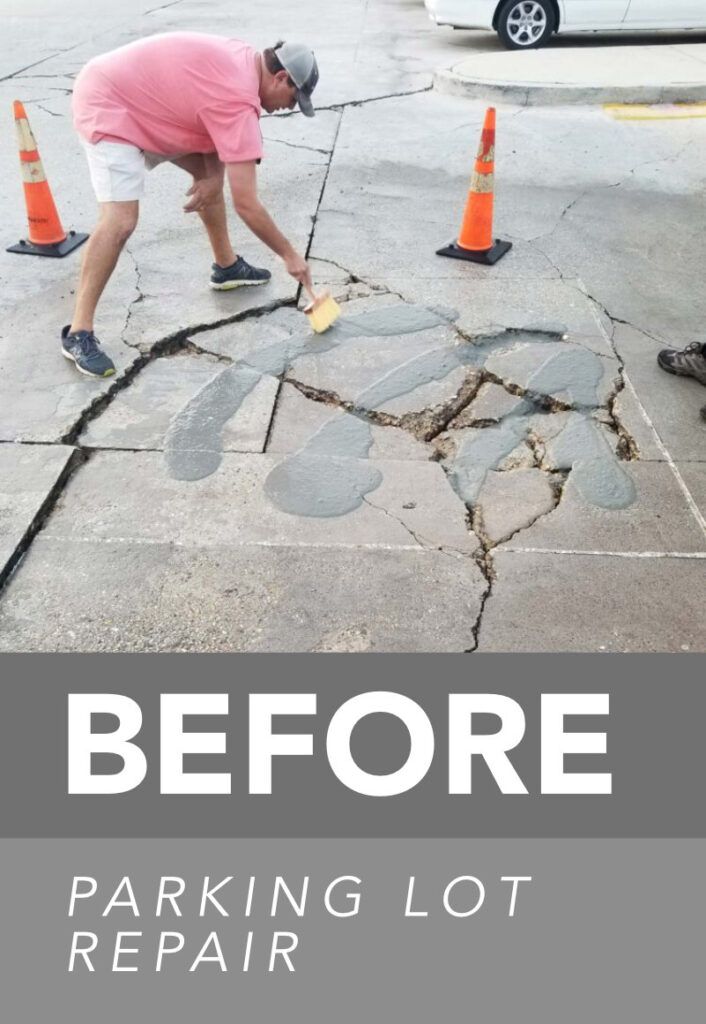 Waypoint Concrete recorded major cracking and damage before performing parking lot restoration in Kuna, Idaho.