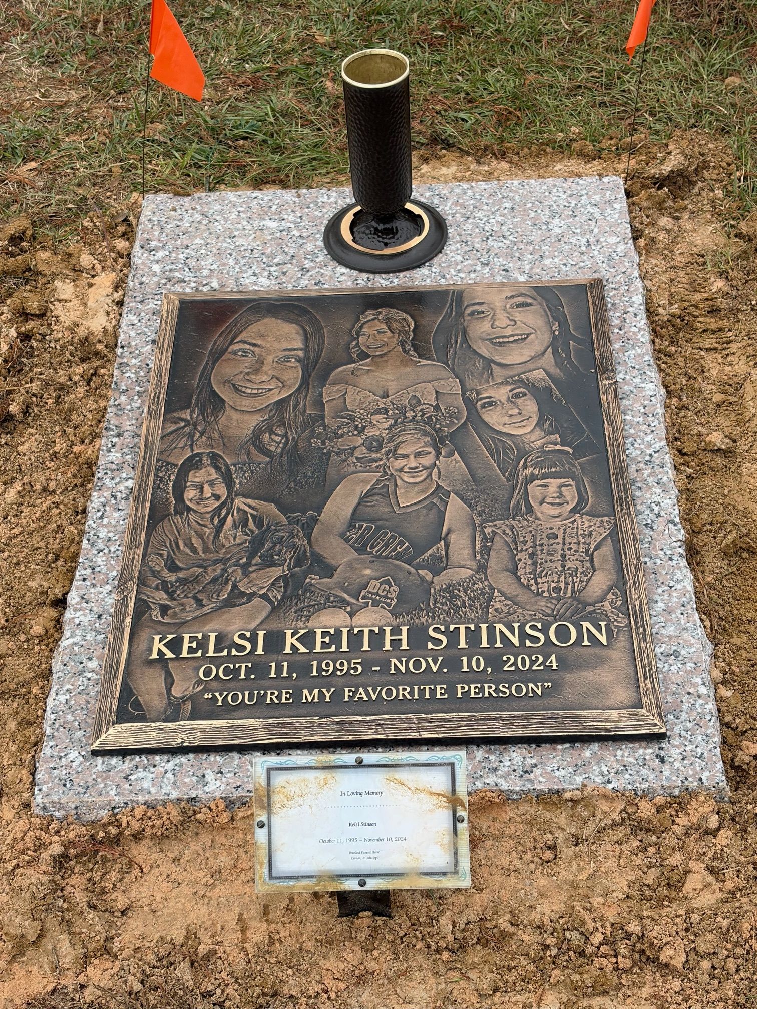 A bronze memorial plaque for Kelsi Keith Stinson.