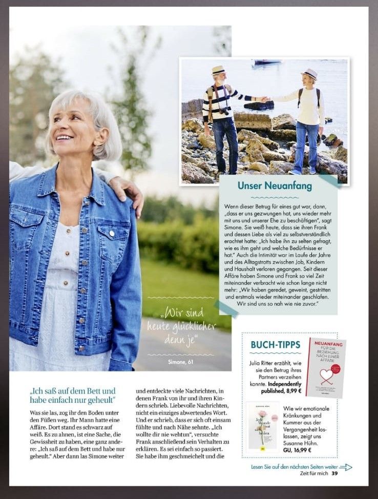 Zeitungsbericht über das Buch „Neuanfang für die Beziehung nach einer Affäre“.