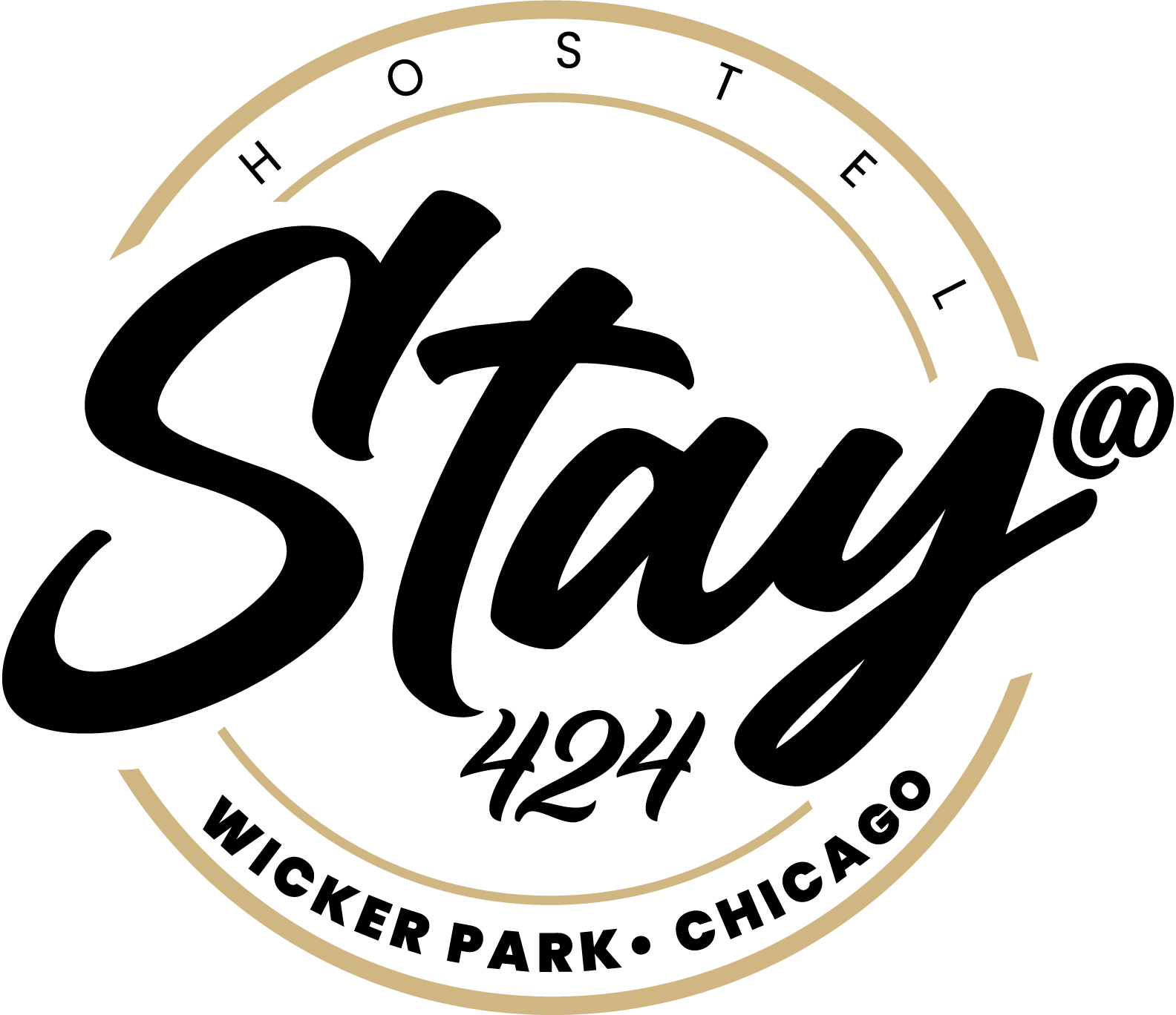 Logo for Stay Hostel @ 424 in Wicker Park, Chicago: black cursive 