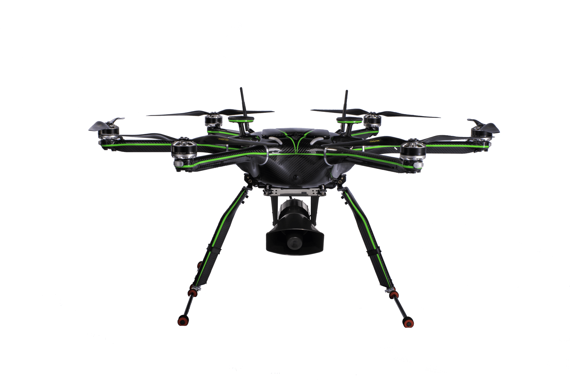 Clogworks Dark Matter hX Gen 2 hexacopter with loud speaker payload for aerial surveillance