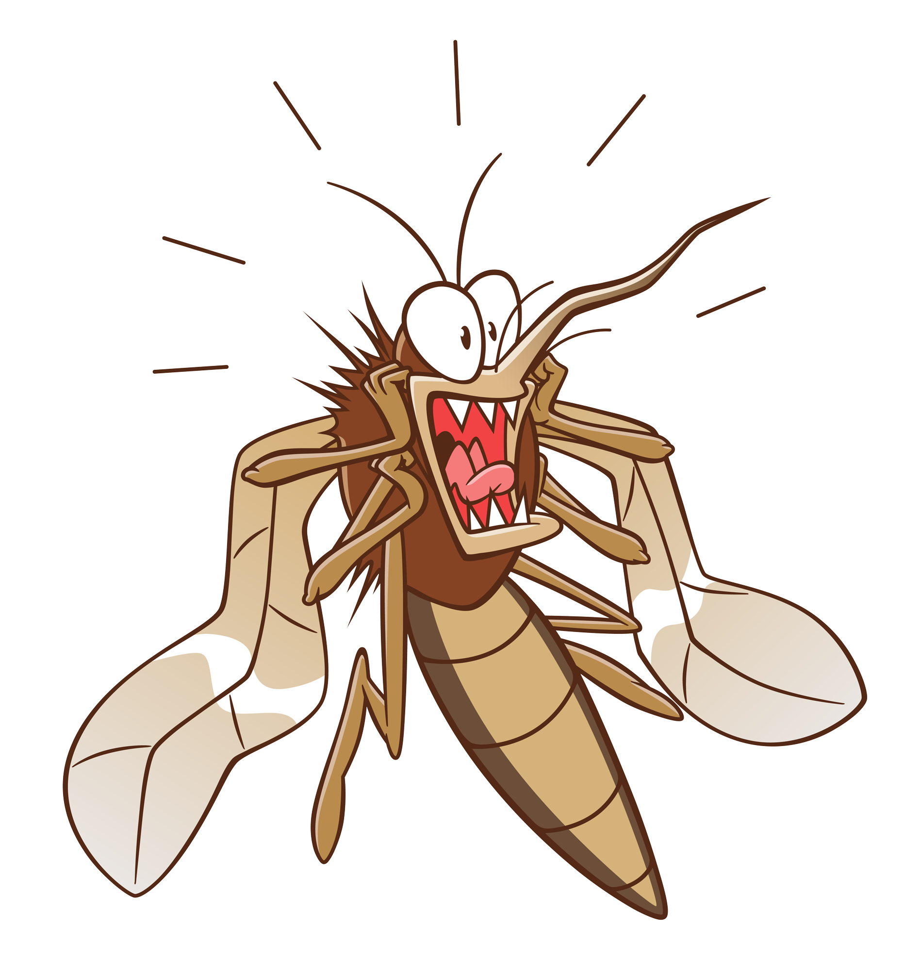 a cartoon mosquito with its mouth open and sharp teeth .