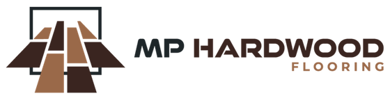 MP Hardwood Flooring logo with stylized brown wood planks and black text on a white background
