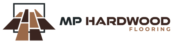 MP Hardwood Flooring logo with stylized brown wood planks and black text on a white background
