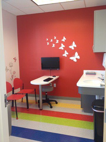 red wall exam room