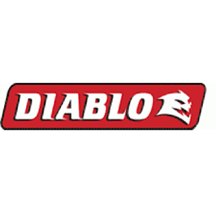 A red and white diablo logo on a white background