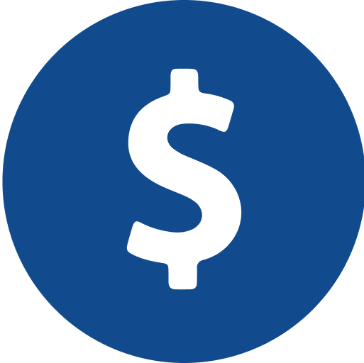 White dollar sign inside a blue circle.