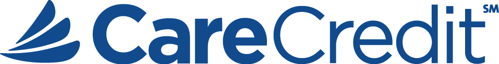 CareCredit logo in blue, with stylized blue swooshes on the left and a small