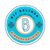 Logo voor Bij Belinda Kindercoaching in turquoise, beige en wit met een gestileerde B en klaverpictogrammen.