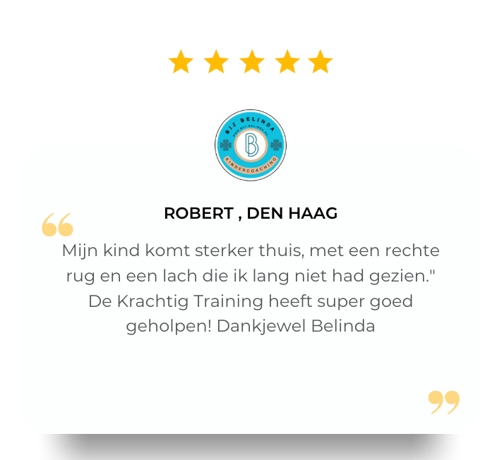 Vijfsterrenklantrecensie met logo en Nederlands citaat op een witte achtergrond