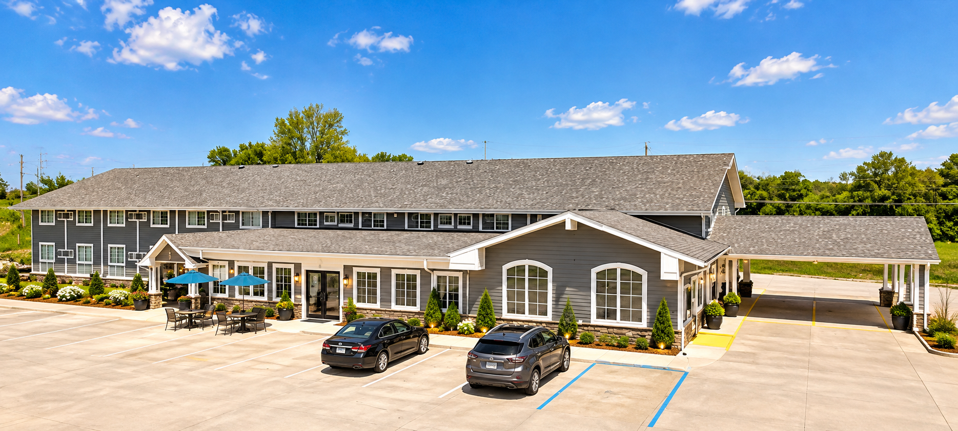 Monitored parking area with property exterior visible