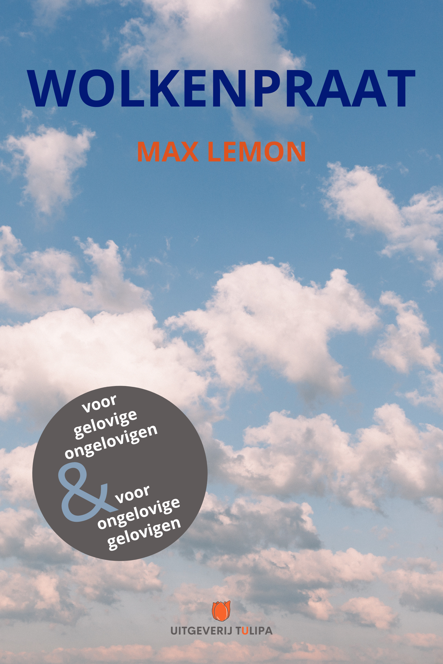 Boekcover met blauwe lucht en wolken, getiteld
