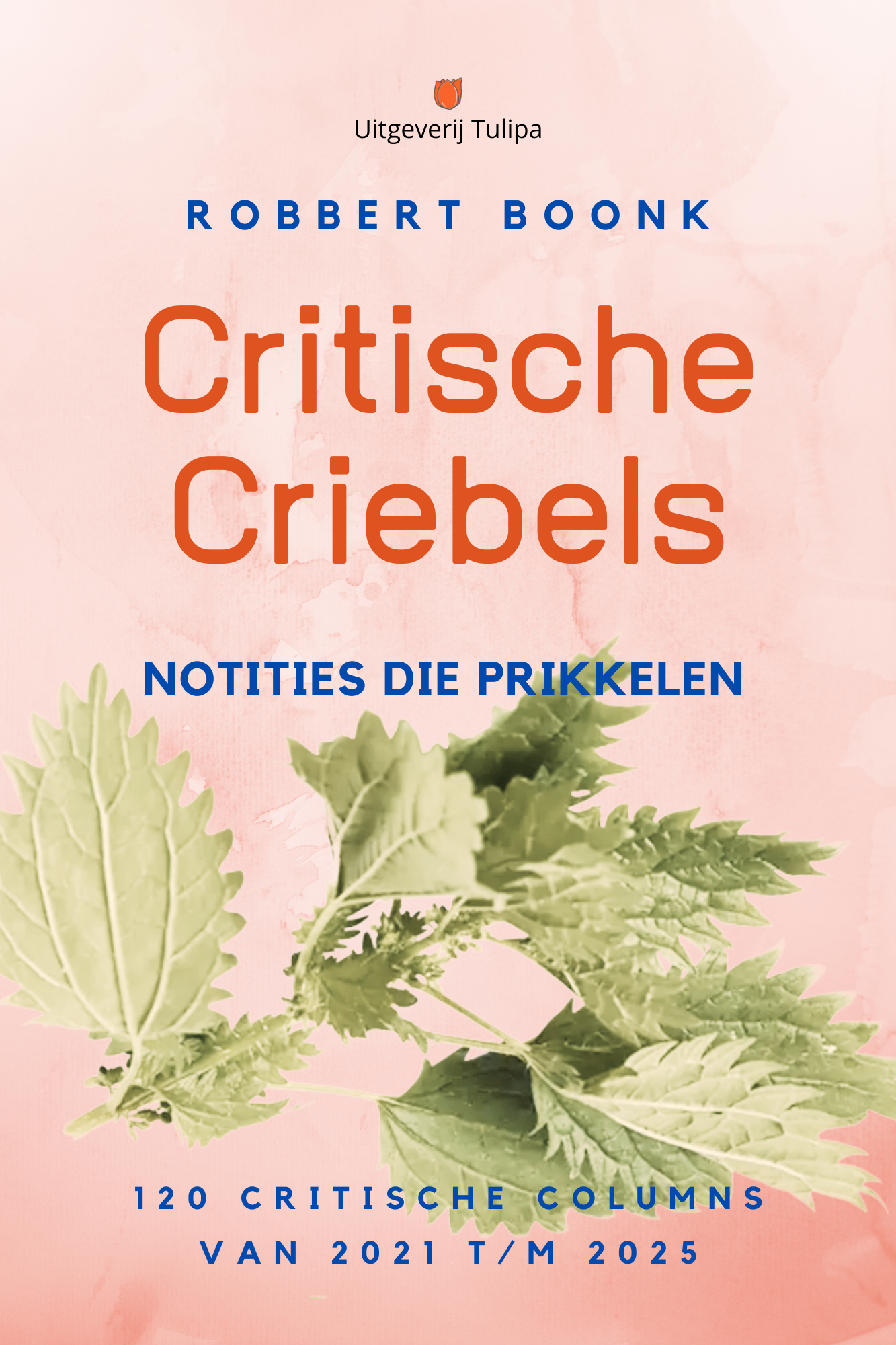 Boekcover met roze achtergrond, oranje titel