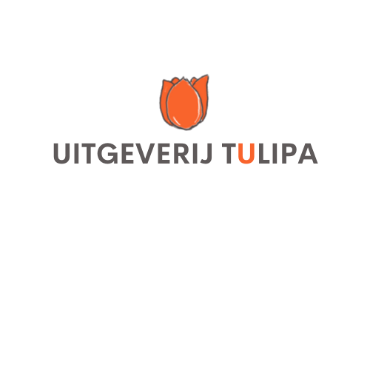 Uitgeverij Tulipa-logo met een oranje tulpicoon boven grijze en oranje tekst.