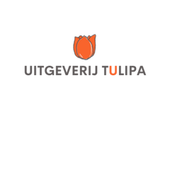 Uitgeverij Tulipa-logo met een oranje tulpicoon boven grijze en oranje tekst.