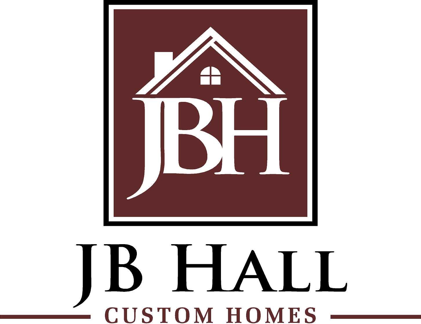 J B Hall Logo A logo for jb hall custom homes with a house on it