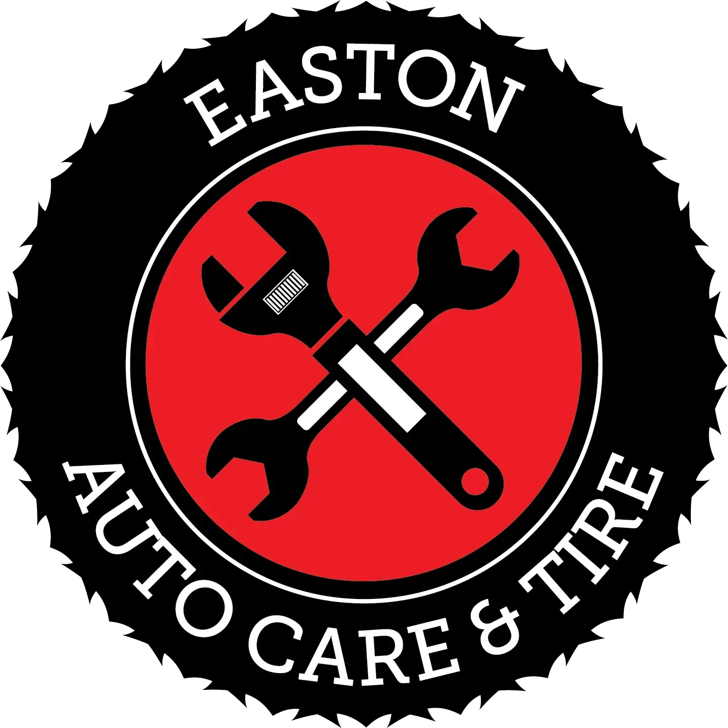 Easton Auto Care & Tire logo with crossed wrench and screwdriver in a red circle | Denton Auto Care And Tire