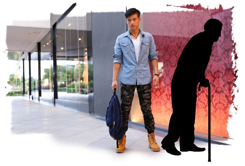 Student at college with older shadow