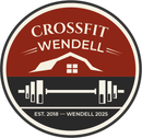 Circular logo: barn silhouette over barbell, red and black background. "Est. 2018 - Wendell 2025" text.