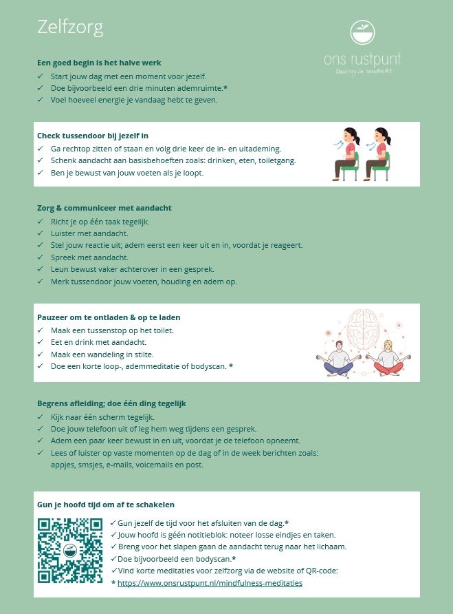 Infographic van Ons Rustpunt met tips voor zelfzorg door