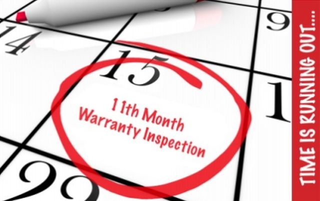 A calendar with the 11th month warranty inspection circled in red