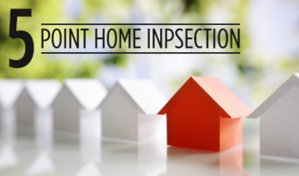 A row of paper houses with the words 5 point home inspection above them