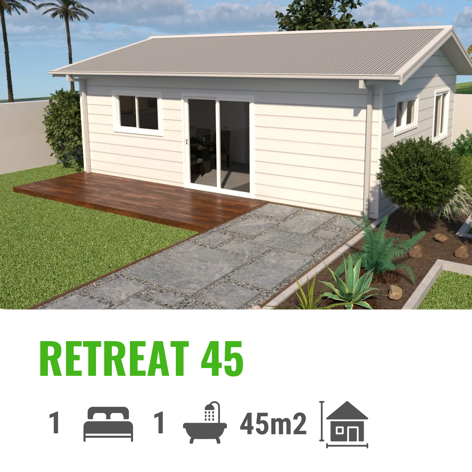 Rendering of a white bungalow
